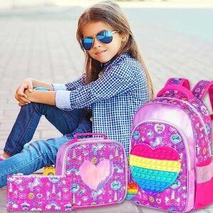 CCJPX Girls Backpack, 16" Kids Unicorn Bookbag and Lunch Box for Elementary School Toddler Kindergarten Preschool Purple