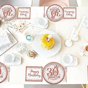 GREPARPY 30th Birthday Decorations Women Tableware - Rose Gold 30 And Fabulous Birthday Decorations Dinnerware, Thirty Birthday Plate, Napkin, Fork, Her 30-Year-Old Birthday Party Supplies | Serve 24