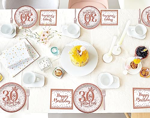 GREPARPY 30th Birthday Decorations Women Tableware - Rose Gold 30 And Fabulous Birthday Decorations Dinnerware, Thirty Birthday Plate, Napkin, Fork, Her 30-Year-Old Birthday Party Supplies | Serve 24