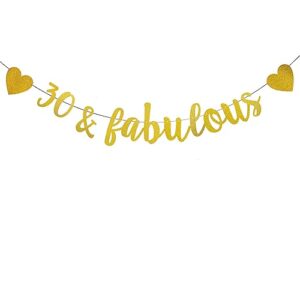 weiandbo gold “30 & fabulous ”glitter banner, pre-assembly,30th birthday/wedding anniversary party decoration bunting sign background/30 & fabulous