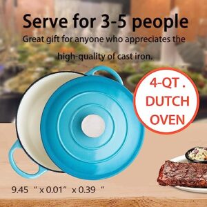 4-Quart Cast Iron Dutch Oven - Enameled Oven Pot,Cast Iron Lid, Serve for 3-5 People, Great for All Stovetops,for Baking, Roasting, Braising, Stir-frying,Easy to Clean,Blue