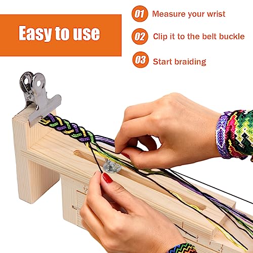 CALIDAKA Jig Bracelet Maker with 4 Pcs Clips, Wood Jig Bracelet Maker U Shape Clear Scale Bracelet, DIY Hand Knitting Bracelet Jig Bracelet Braiding Tool for DIY Crafting Weaving(B)