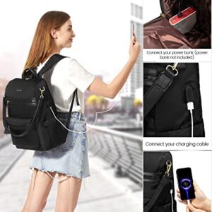 LOVEVOOK Laptop Backpack Women,17.3 Inch Convertible Backpack Purse for Women with USB Port,Fashion Teacher Nurse Bag Work Backpack with Cute Wristlet Bag for Travel College Commute,2 PCS,Black