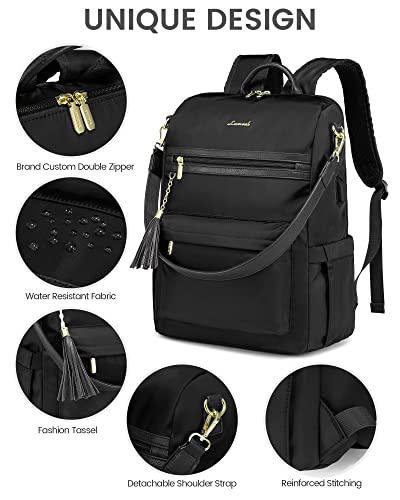 LOVEVOOK Laptop Backpack Women,17.3 Inch Convertible Backpack Purse for Women with USB Port,Fashion Teacher Nurse Bag Work Backpack with Cute Wristlet Bag for Travel College Commute,2 PCS,Black