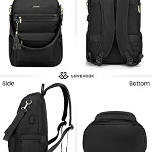 LOVEVOOK Laptop Backpack Women,17.3 Inch Convertible Backpack Purse for Women with USB Port,Fashion Teacher Nurse Bag Work Backpack with Cute Wristlet Bag for Travel College Commute,2 PCS,Black