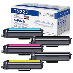 tn223 toner cartridge (5-pack, 2bk/1c/1m/1y): nuc compatible replacement for brother tn227 tn-227bk tn 223 tn223 mfc-l3710cw l3730cdw hl-3230cdw 3230cdn 3290cdw dcp-l3550cdw printer