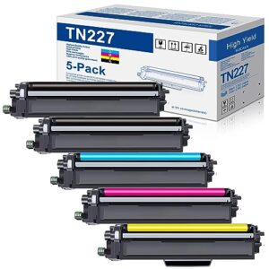 tn-227bk tn-227c tn-227m tn-227y high yield toner cartridge: nuc compatible replacement for brother tn227 works for mfc-l3710cw l3730cdw hl-3230cdn dcp-l3550cdw printer (5 pack, 2bk+1c+1m+1y)