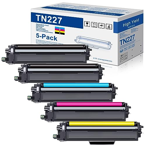 TN-227BK TN-227C TN-227M TN-227Y High Yield Toner Cartridge: NUC Compatible Replacement for Brother TN227 Works for MFC-L3710CW L3730CDW HL-3230CDN DCP-L3550CDW Printer (5 Pack, 2BK+1C+1M+1Y)