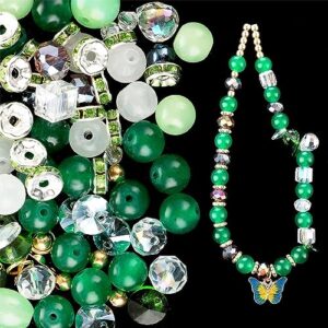 Gift Boxed Emeralds Crystal Beads for Bracelet Jewelry Making Kit, 140Pcs 8mm Gemstone Crystal Glass Bead Bracelet Kit, Assorted DIY Craft Glass Beads Bulk for Friendship Bracelets Making with String