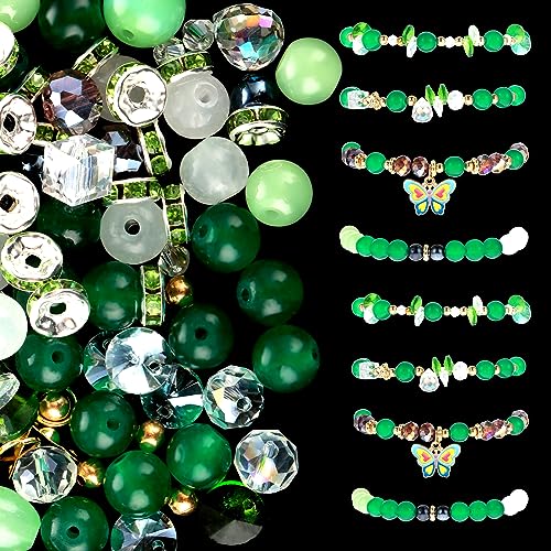 Gift Boxed Emeralds Crystal Beads for Bracelet Jewelry Making Kit, 140Pcs 8mm Gemstone Crystal Glass Bead Bracelet Kit, Assorted DIY Craft Glass Beads Bulk for Friendship Bracelets Making with String