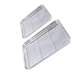 rorpoir 2pcs stainless steel drainer bread loaf pan toaster oven tray roasting pans for ovens baking pan with cooling rack cookie sheets wire baking mat drain dishes baking sheet bakeware