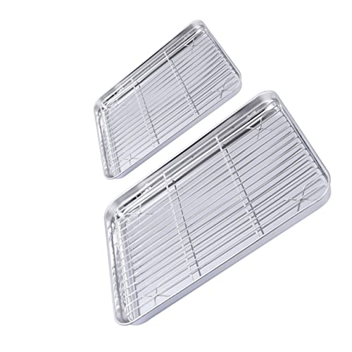 RORPOIR 2pcs Stainless Steel Drainer Bread Loaf Pan Toaster Oven Tray Roasting Pans for Ovens Baking Pan with Cooling Rack Cookie Sheets Wire Baking Mat Drain Dishes Baking Sheet Bakeware