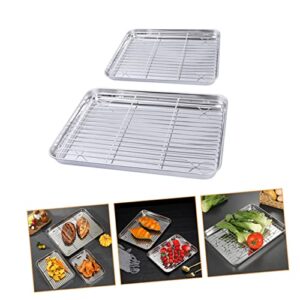 RORPOIR 2pcs Stainless Steel Drainer Bread Loaf Pan Toaster Oven Tray Roasting Pans for Ovens Baking Pan with Cooling Rack Cookie Sheets Wire Baking Mat Drain Dishes Baking Sheet Bakeware