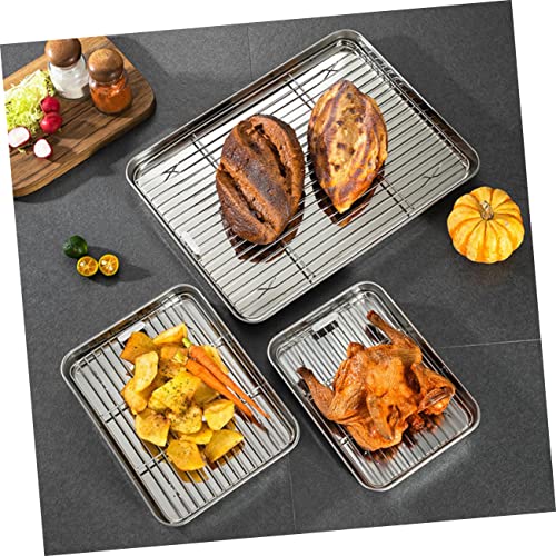 RORPOIR 2pcs Stainless Steel Drainer Bread Loaf Pan Toaster Oven Tray Roasting Pans for Ovens Baking Pan with Cooling Rack Cookie Sheets Wire Baking Mat Drain Dishes Baking Sheet Bakeware