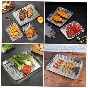 RORPOIR 2pcs Stainless Steel Drainer Bread Loaf Pan Toaster Oven Tray Roasting Pans for Ovens Baking Pan with Cooling Rack Cookie Sheets Wire Baking Mat Drain Dishes Baking Sheet Bakeware