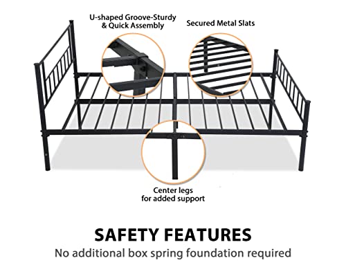 Queen Bed Frame, Metal Bed Frame Queen Size with 12 Inch Under-Bed Storage & Strong Metal Slats Support, Black Queen Bed Frame with Headboard and Footboard, No Box Spring Needed & Anti-Slip, Black