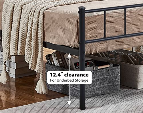Queen Bed Frame, Metal Bed Frame Queen Size with 12 Inch Under-Bed Storage & Strong Metal Slats Support, Black Queen Bed Frame with Headboard and Footboard, No Box Spring Needed & Anti-Slip, Black