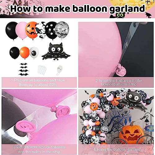 Halloween Balloon Arch Garland Kit,133pcs Halloween Balloons with Pink Black Orange Balloon Arch Kit with Bat Balloons for Halloween Party Decoration…