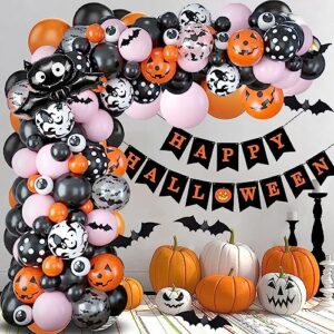 Halloween Balloon Arch Garland Kit,133pcs Halloween Balloons with Pink Black Orange Balloon Arch Kit with Bat Balloons for Halloween Party Decoration…