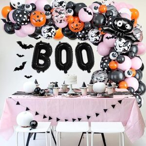 Halloween Balloon Arch Garland Kit,133pcs Halloween Balloons with Pink Black Orange Balloon Arch Kit with Bat Balloons for Halloween Party Decoration…