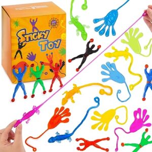 lovestown 48pcs sticky toys for kids, stretchy sticky toys including 16pcs sticky wall climbers 16pcs sticky hands 16pcs stretchy lizards for kids goodie bag stuffers treasure box classroom prize