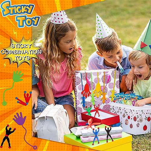 LovesTown 48PCS Sticky Toys for Kids, Stretchy Sticky Toys Including 16PCS Sticky Wall Climbers 16PCS Sticky Hands 16PCS Stretchy Lizards for Kids Goodie Bag Stuffers Treasure Box Classroom Prize