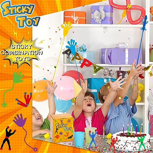 LovesTown 48PCS Sticky Toys for Kids, Stretchy Sticky Toys Including 16PCS Sticky Wall Climbers 16PCS Sticky Hands 16PCS Stretchy Lizards for Kids Goodie Bag Stuffers Treasure Box Classroom Prize