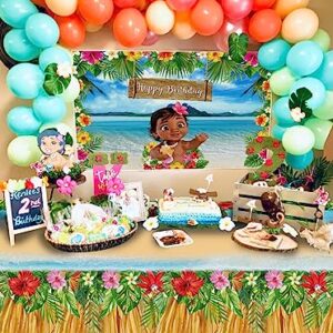 Summer Beach Baby Moana Backdrop and Tablecloth 86x52 inch Maui Palm Leaves Flowers Cake Table Decoration Girls Princess Moana Birthday Photo Background Baby Shower Party Supplies (7x5ft)