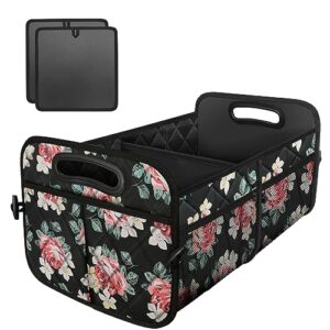 deosk trunk organizer for car, collapsible car organziers and storage with 6 pockets, 50l multi-compartment car trunk organzier, car accessories for women/men - floral
