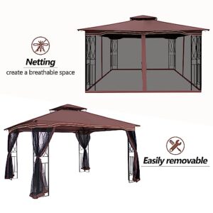 GARTOO 11'x13' Outdoor Patio Gazebo - Porch Gazebo with Polyester Roof & Breathable Netting, Best for Garden, Lawn, Backyard Deck (Chocolate)