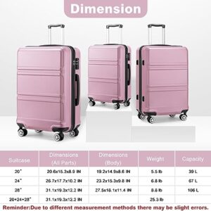 KONO 28 Inch Luggage Suitcase Lightweight with Spinner Wheels TSA Lock Hardside Large Checked Luggage Durable Rolling Suitcase Pink