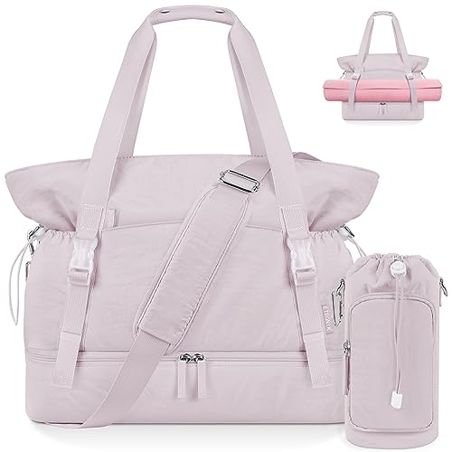 ETRONIK Gym Bag for Women, Yoga Mat Bag with Water Bottle Bag, 40L Weekender Overnight Bag with Shoe Compartment & Wet Pocket, Travel Duffle Bag Women for Yoga, Work, Hospital, Pilates and Gym, Pink