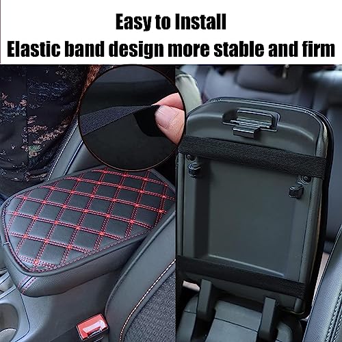 gunhunt Pack-1 Car Center Console Cover Pad, PU Leather Auto Armrest Seat Box Protector Set, Double Line Square Waterproof Center Console Mat, for Most Vehicle, SUV, Truck Interior (Black & Red)