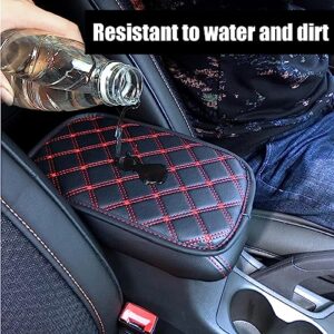 gunhunt Pack-1 Car Center Console Cover Pad, PU Leather Auto Armrest Seat Box Protector Set, Double Line Square Waterproof Center Console Mat, for Most Vehicle, SUV, Truck Interior (Black & Red)