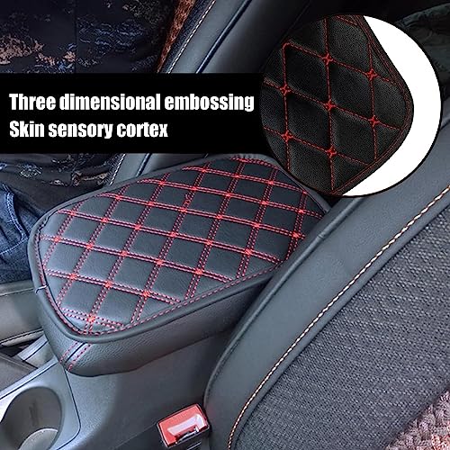 gunhunt Pack-1 Car Center Console Cover Pad, PU Leather Auto Armrest Seat Box Protector Set, Double Line Square Waterproof Center Console Mat, for Most Vehicle, SUV, Truck Interior (Black & Red)