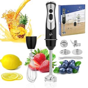 𝐑𝐇𝐘 electric immersion hand blender blender mixer 𝟓 𝐢𝐧 𝟏 hand blender electric immersion with stainless steel blades 500w power, with 4 interchangeable blades, suitable for vegetables, fruits, milkshakes, coffee.