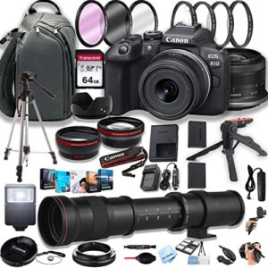 canon eos r10 mirrorless digital camera with rf-s 18-45mm f/4.5-6.3 is stm lens+ 420-800mm super telephoto lens + 100s sling backpack + 64gb memory card, extreem photo bundle (42pc bundle)