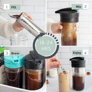 Masontops Cold Brew Makers Kit - Iced Coffee Cold Brew Coffee Maker Tea Maker - Easy Mason Jar Pour Spout & Sip Cap Coffee Accessories Coffee Cold Brew Maker 24 oz Iced Coffee Maker Cold Brew Machine