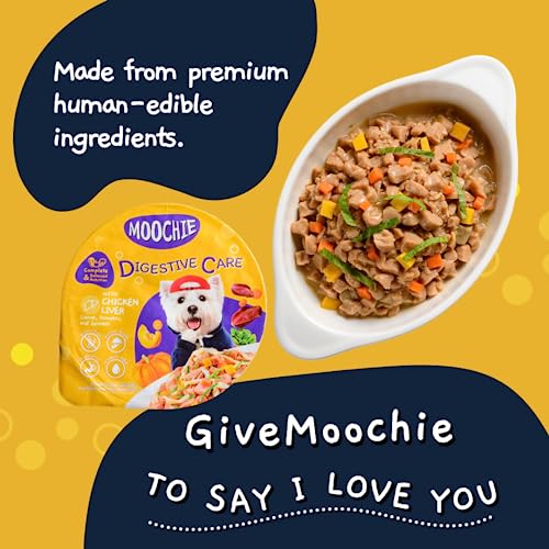 MOOCHIE Wet Dog Food - Digestive Care - Grain Free Wet Dog Food - Made with Real Beef and Vegetables - No Added Preservatives or Artificial Flavoring - Suitable for Small Adult Breeds - 12 x 3oz Cup