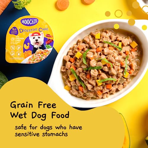 MOOCHIE Wet Dog Food - Digestive Care - Grain Free Wet Dog Food - Made with Real Beef and Vegetables - No Added Preservatives or Artificial Flavoring - Suitable for Small Adult Breeds - 12 x 3oz Cup