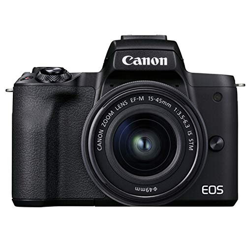 Canon EOS M50 Mark II Digital Camera with 15-45mm Lens + 128GB Memory + LED Video Light + Microphone + Back Pack + Steady Grip Pod + Tripod + Filters + Software + More (36pc Bundle) (Renewed)