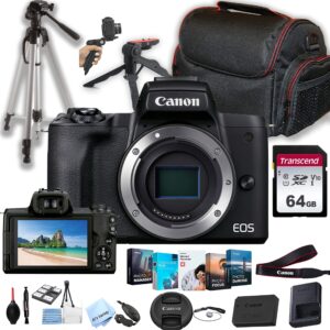 canon eos m50 mark ii mirrorless digital camera body only (no lens) + 64gb memory + case+ steady grip pod + tripod+ software pack + more (28pc bundle) (renewed)