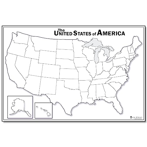 Blank Map of USA Dry Erase(18x24) LAMINATED 50 states Large Poster Young N Refined