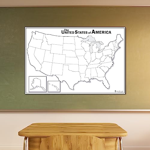 Blank Map of USA Dry Erase(18x24) LAMINATED 50 states Large Poster Young N Refined