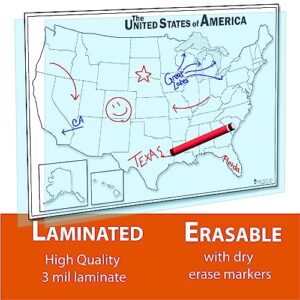 Blank Map of USA Dry Erase(18x24) LAMINATED 50 states Large Poster Young N Refined