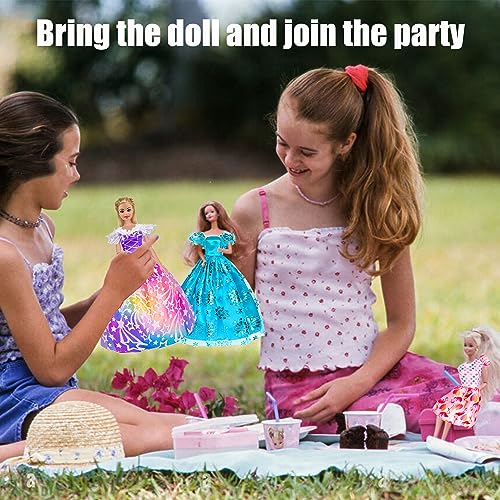 48 pcs Doll Clothes and Accessories, 2 Long Princess Dress, 2 Long Party Dresses, 2 Short Dresses, 2 Tops, 2 Pants, 5 Slip Skirts, 2 Bikinis and 31pcs Doll Accessories for 11.5 inch Dolls (No Doll)