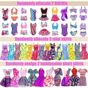 48 pcs Doll Clothes and Accessories, 2 Long Princess Dress, 2 Long Party Dresses, 2 Short Dresses, 2 Tops, 2 Pants, 5 Slip Skirts, 2 Bikinis and 31pcs Doll Accessories for 11.5 inch Dolls (No Doll)