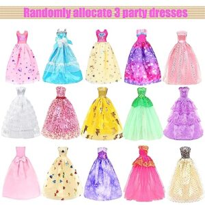 48 pcs Doll Clothes and Accessories, 2 Long Princess Dress, 2 Long Party Dresses, 2 Short Dresses, 2 Tops, 2 Pants, 5 Slip Skirts, 2 Bikinis and 31pcs Doll Accessories for 11.5 inch Dolls (No Doll)