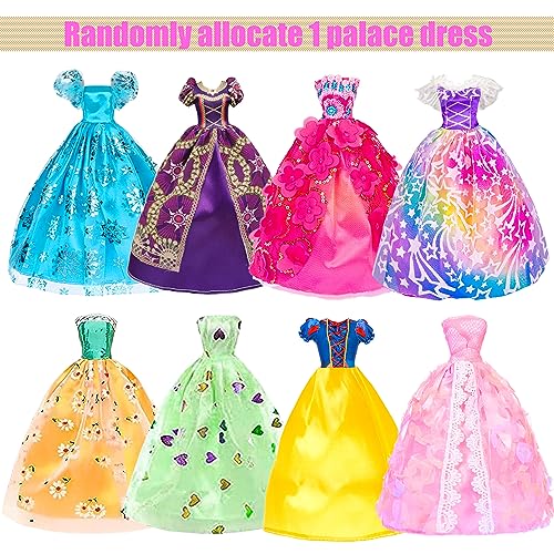 48 pcs Doll Clothes and Accessories, 2 Long Princess Dress, 2 Long Party Dresses, 2 Short Dresses, 2 Tops, 2 Pants, 5 Slip Skirts, 2 Bikinis and 31pcs Doll Accessories for 11.5 inch Dolls (No Doll)