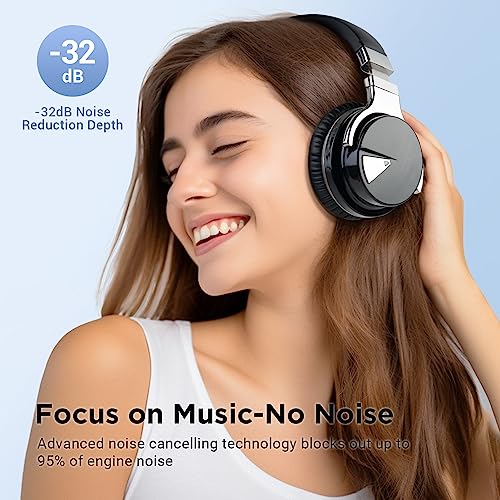 tapaxis E7 Active Noise Cancelling Headphones Wireless Bluetooth Headphones Over Ear Headphones Mic, Clear Calls, Comfortable Protein Earpads, 30H Playtime, for Travel, Home Office - Black